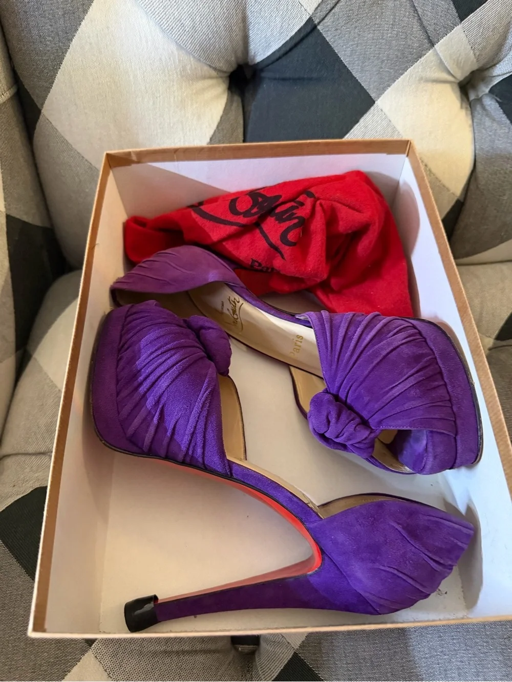 Christian Louboutin Alta Nodo Purple Suede Knot Platform D'Orsay Heels Pump 37.5